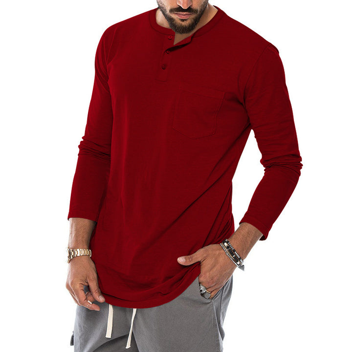 Men's Long Sleeve Henley Shirt with a stylish snap button and a practical chest pocket Lune London