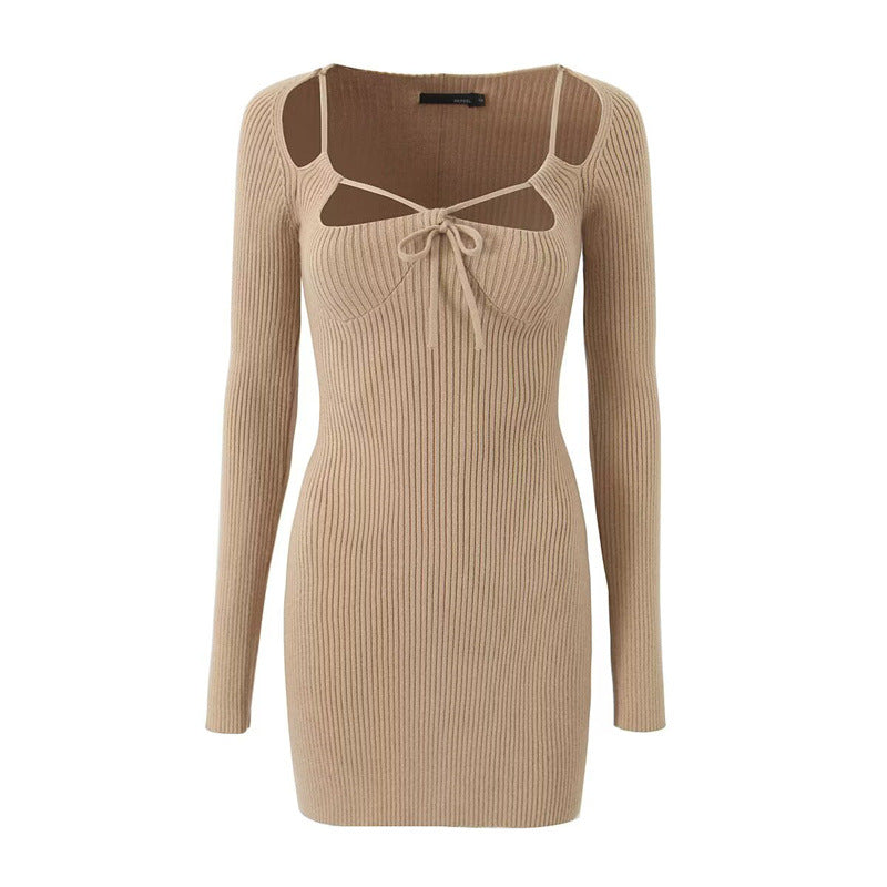 Fitted ribbed dress for women with cut-out details and long sleeves Lune London