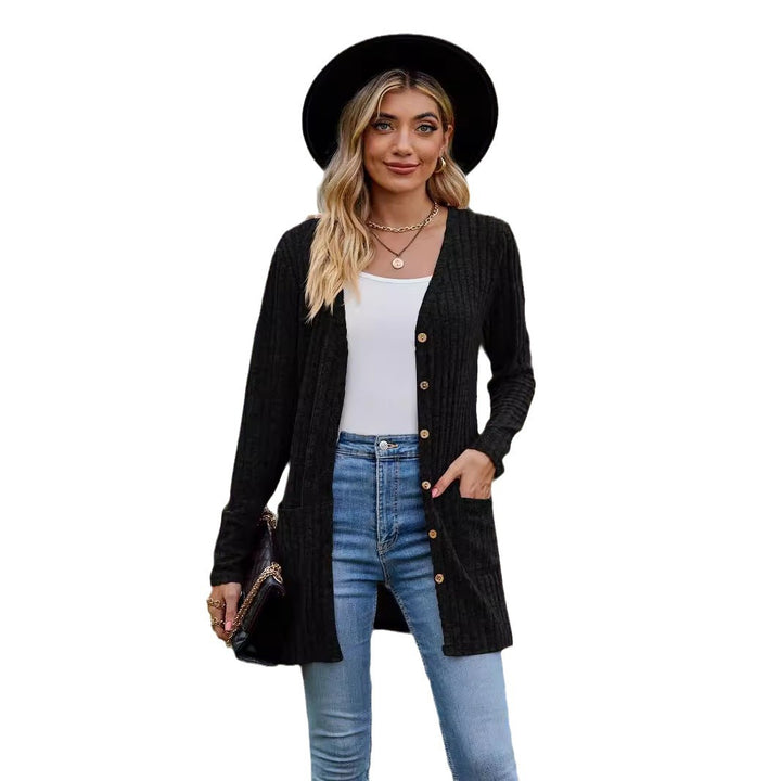 Knitted jacket for women with button placket and pockets Lune London