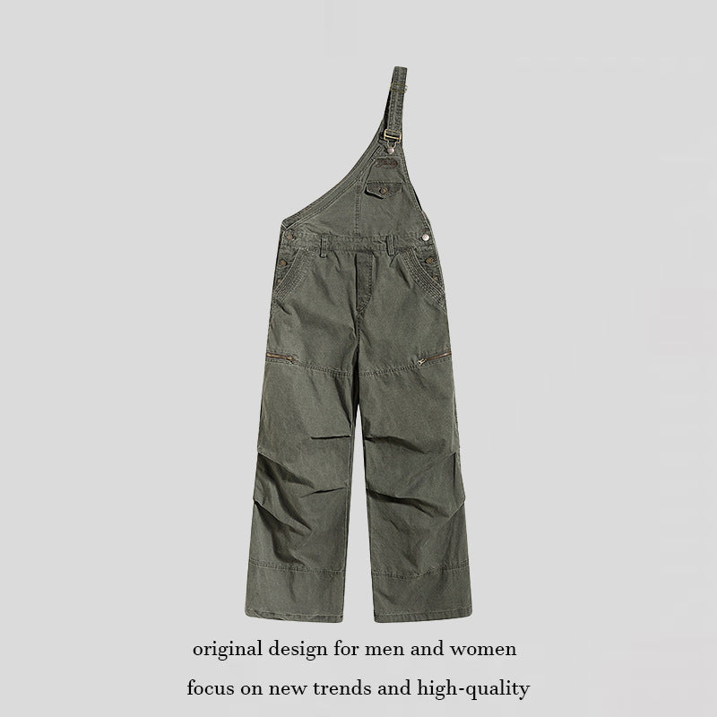 Women's Wide Dungarees with Asymmetric Strap and Multi-Pockets Amarae