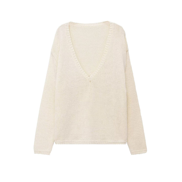 Women's chunky knit sweater with deep V-neck and oversized cut Amarae