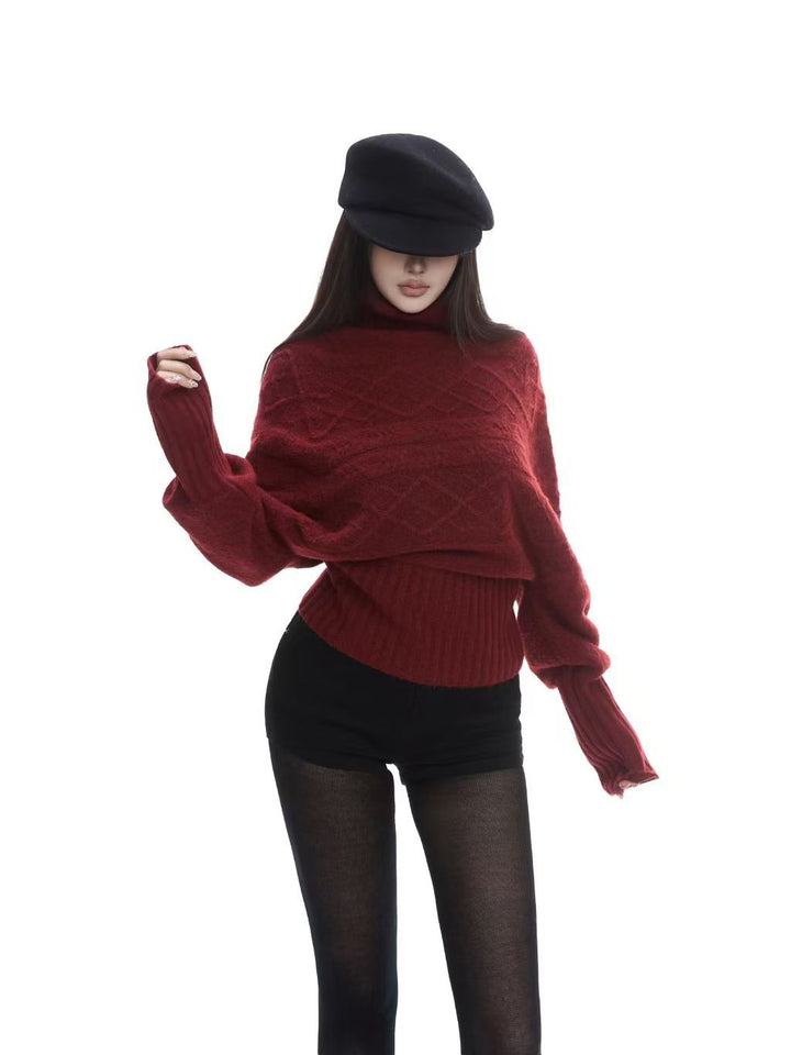 Pull en tricot surdimensionné pour femmes avec col montant et design texturé Chic & Stil