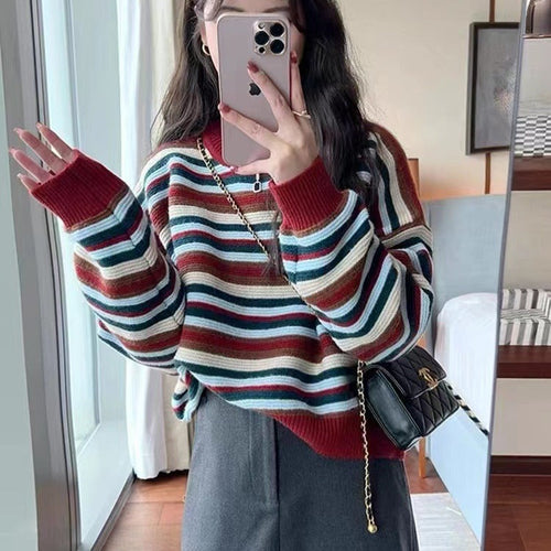 Striped knit sweater for women with a loose fit and modern details Amarae