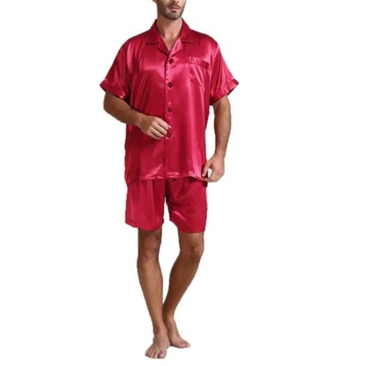 Women's satin pajama set with shorts and elegant collar Lune London