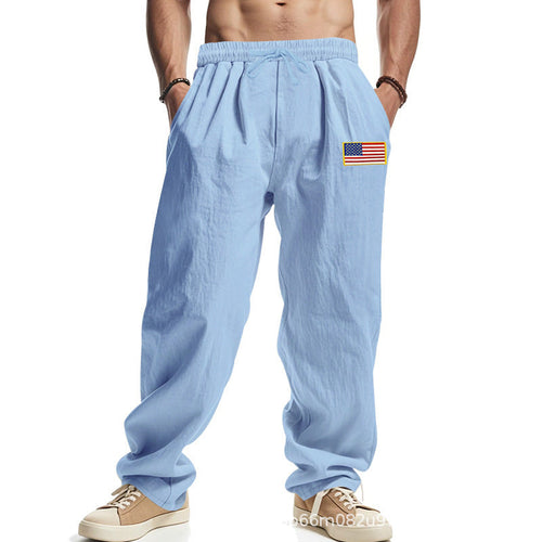 Men's Comfortable Leisure Pants with Elastic Waistband and Usa Flag Application Amarae