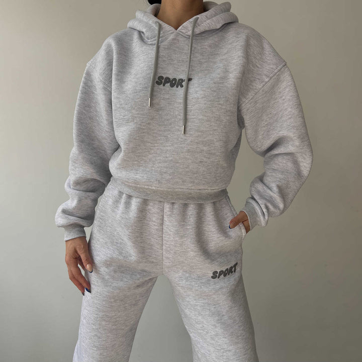 Women's Casual Sport Hoodie and Jogging Pants Set with High Waist and Soft Material