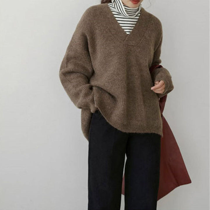 Pull en tricot épais à col V pour femme Chic & Stil