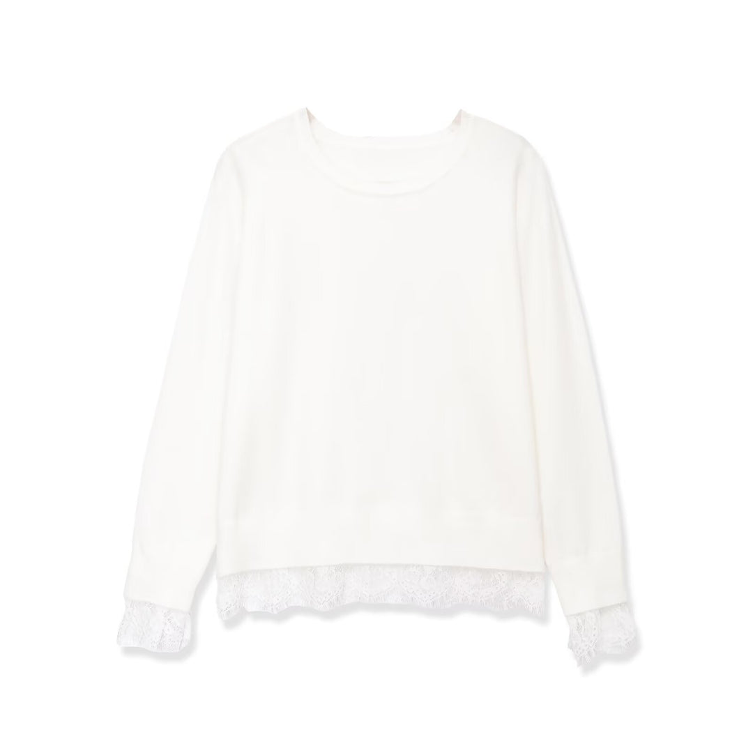 Women's sweatshirt with lace trim and round neck Amarae
