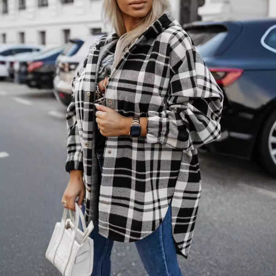 Oversized plaid shirt women with hood Lune London