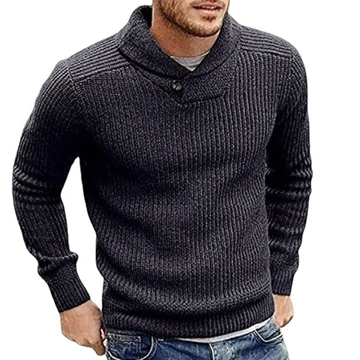 Men's Knit Pullover with Shawl Collar and Button Detail Lune London