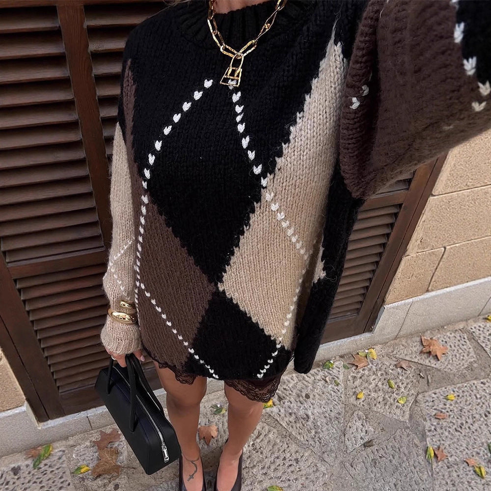 Women's chunky knit oversized sweater with diamond knit pattern Amarae