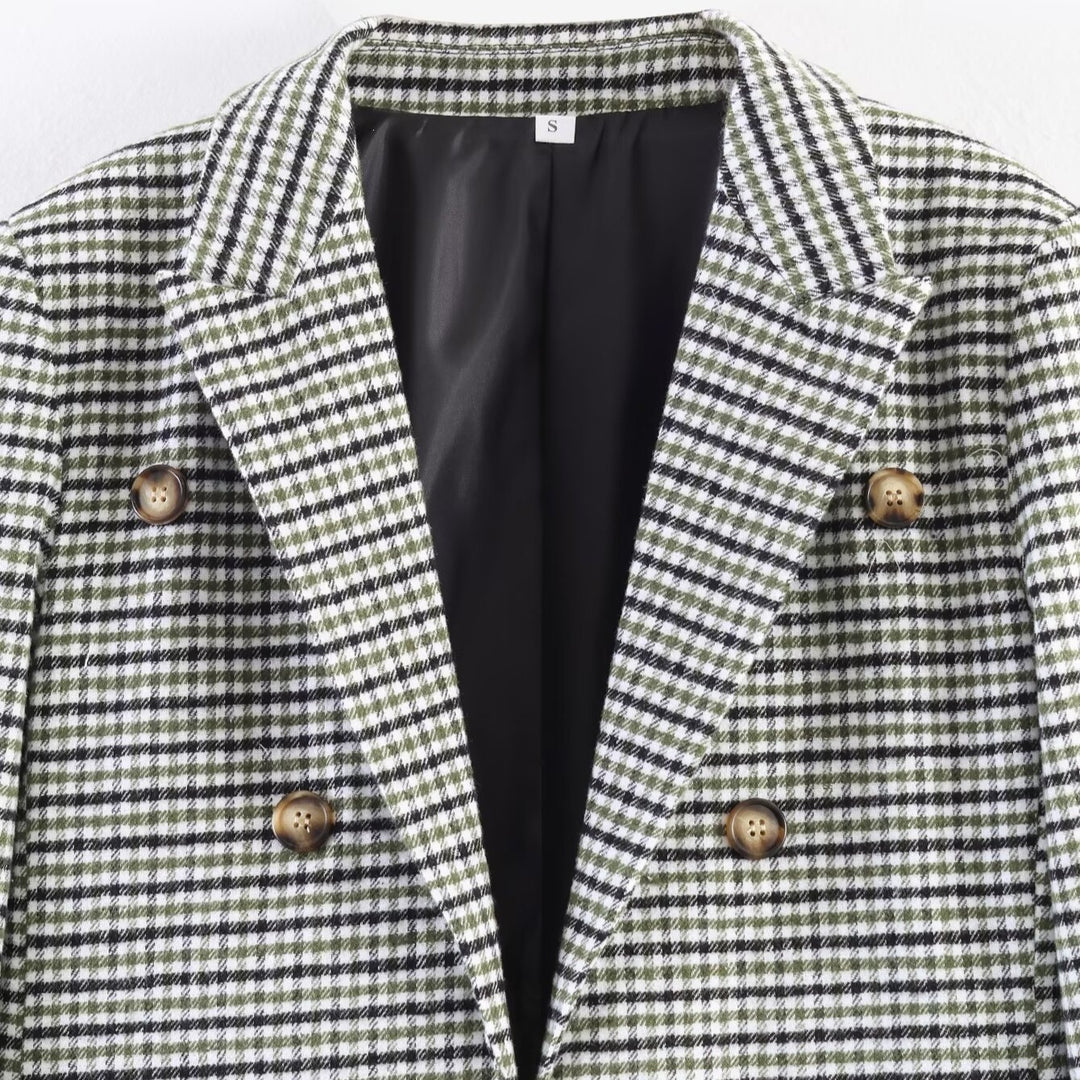 Women's double-breasted glencheck blazer with extended back and tailored silhouette Amarae