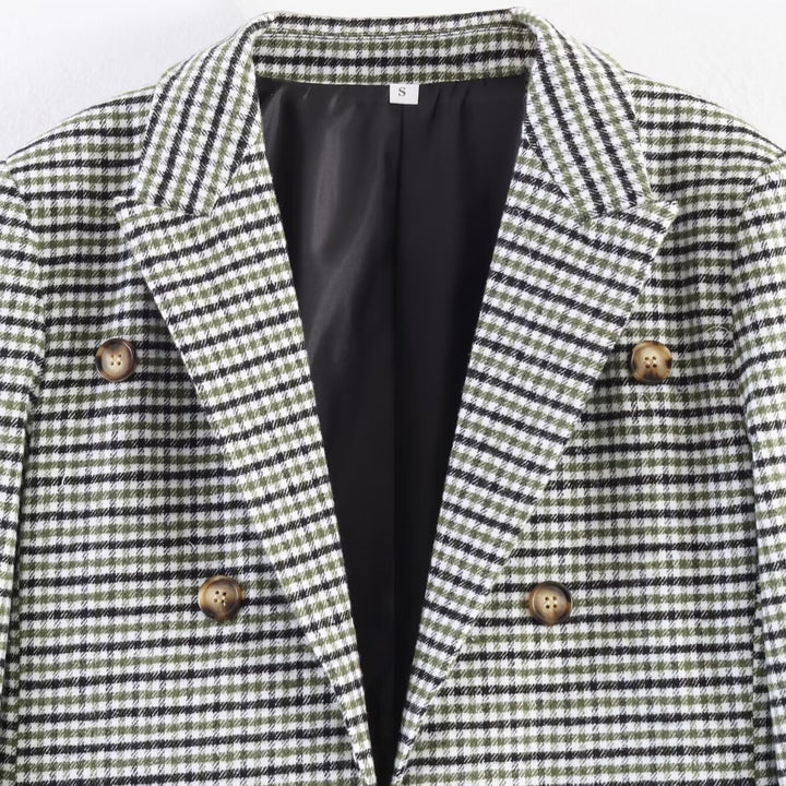 Women's double-breasted glencheck blazer with extended back and tailored silhouette Amarae