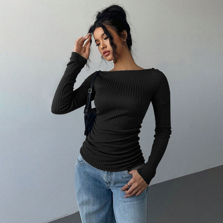 Chemise à manches longues pour femmes avec décolleté épaule dénudée et élégant effet froncé Chic & Stil