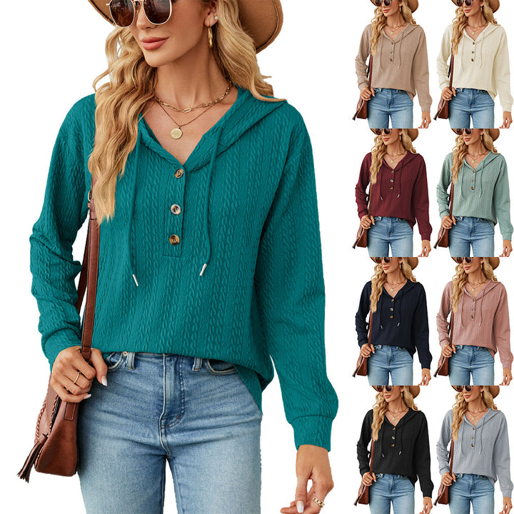 Casual hooded sweatshirt for women with textured surface and button details Amarae