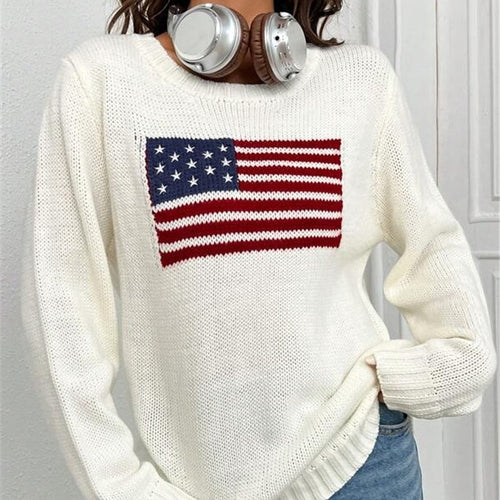 Casual cropped sweater for women with flag pattern and textured knit Amarae