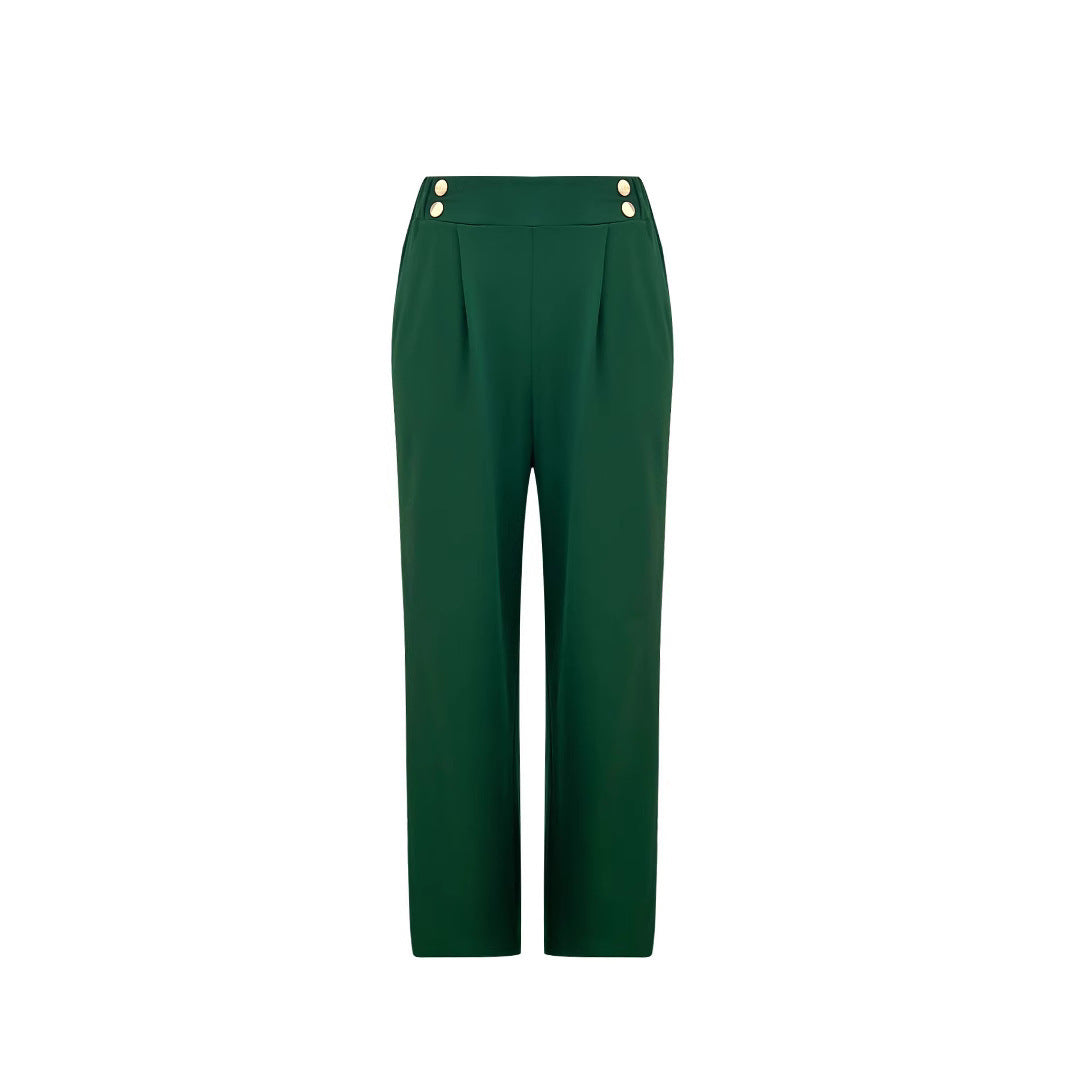 Ladies Elegant Wide Leg Pants with Decorative Button Details Lune London