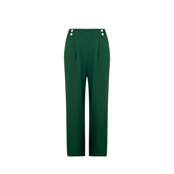 Ladies Elegant Wide Leg Pants with Decorative Button Details Lune London