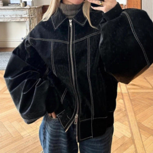 Modern faux leather jacket for women with a sporty cut and practical pockets Lune London