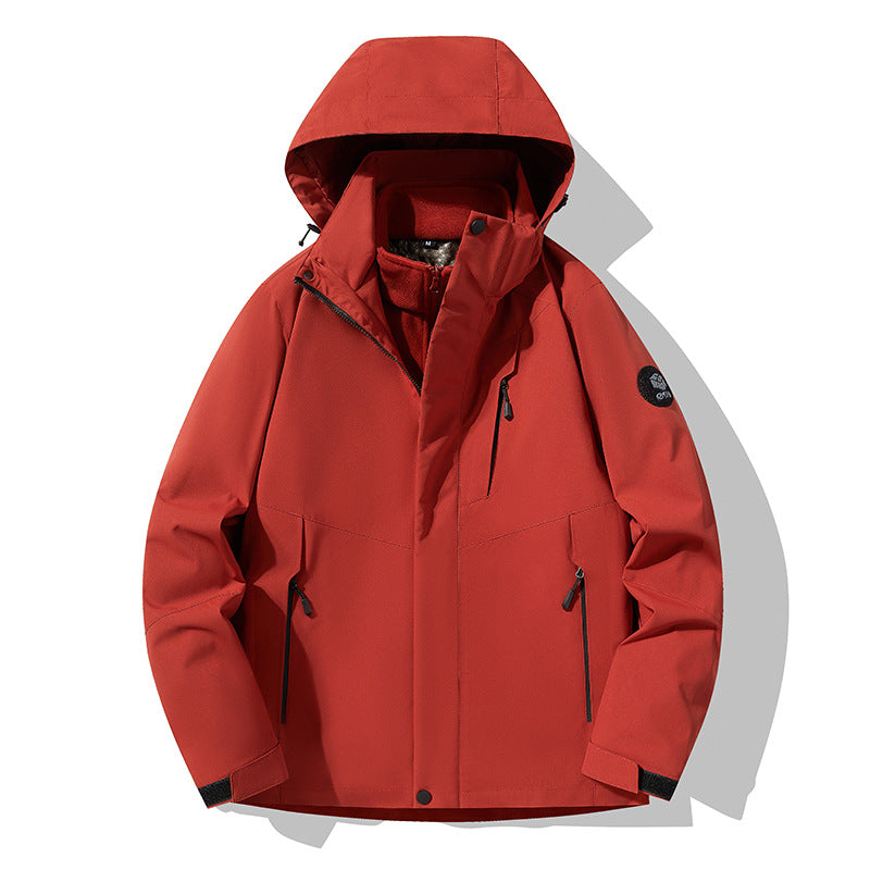 Men's three-layer breathable softshell trekking jacket with integrated fleece collar and adjustable hood Amarae