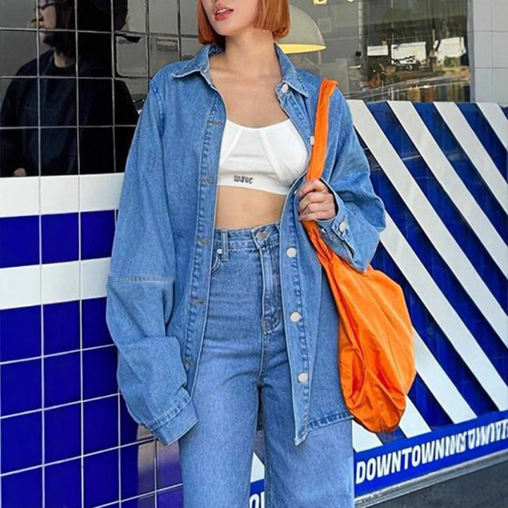 Women's Oversized Denim Shirt Jacket in Co-Ord Look with Loose Fit Amarae