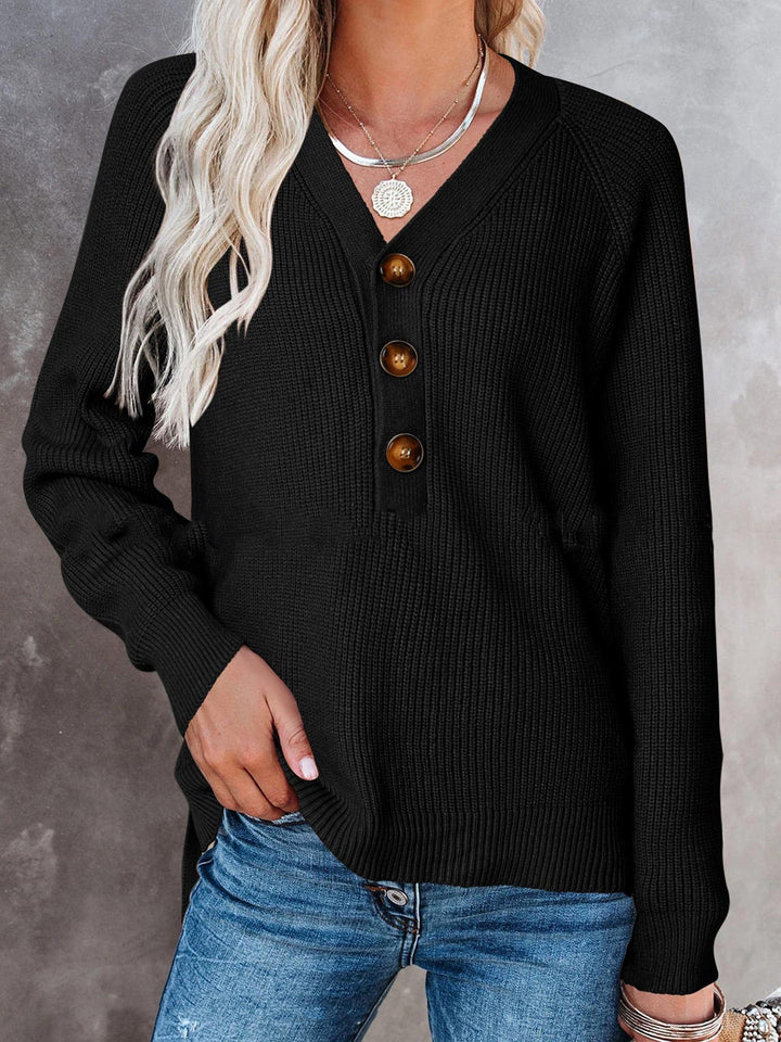Ladies V-neck sweater with button details Lune London
