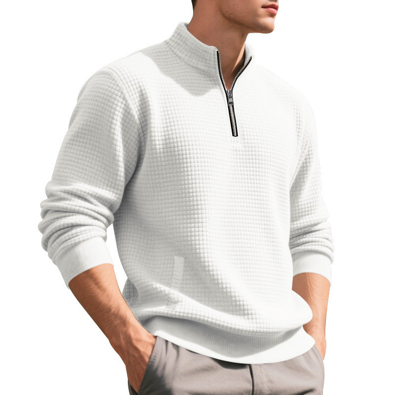 Elegant fleece sweater for men with half-zip closure and textured design Lune London