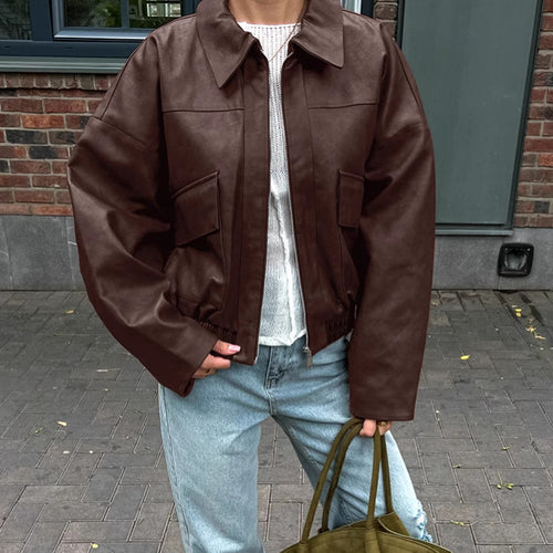 Faux leather jacket for women with oversized fit and practical pockets Amarae