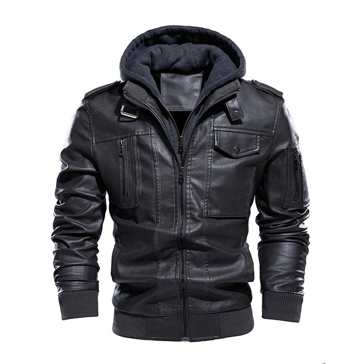 Elegant and comfortable leather jacket for men with removable hood Lune London