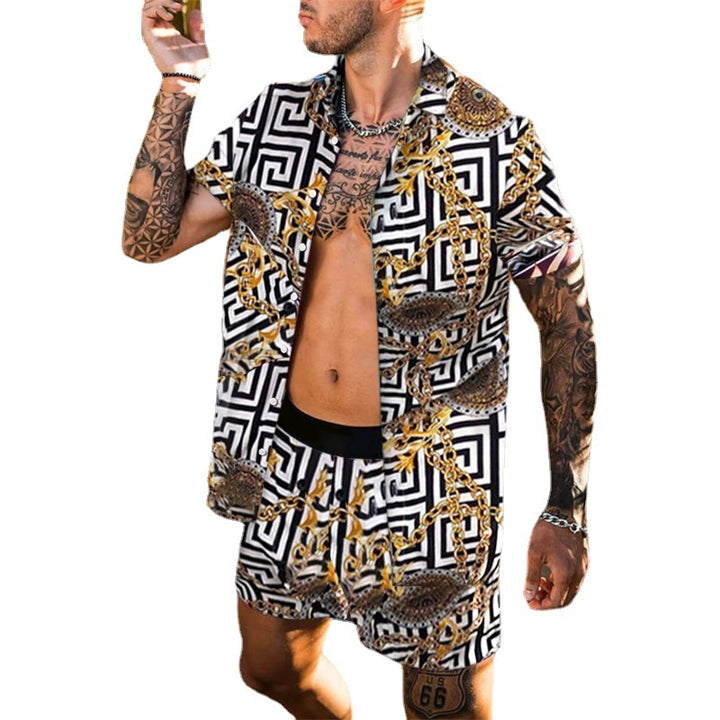 Men's short sleeve suit style with chic maritime print and style