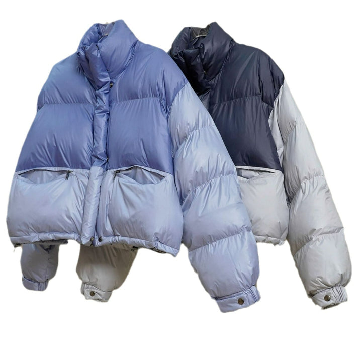 Women's Short Quilted Puffer Jacket with Colorblock, High Stand Collar and Drawstring Amarae