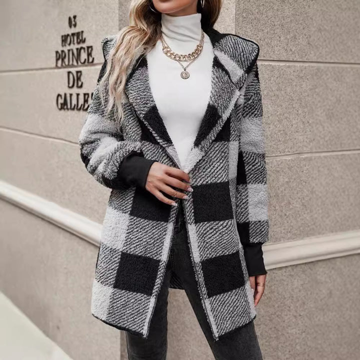 Ladies Oversized Houndstooth Pattern Coat Lune London