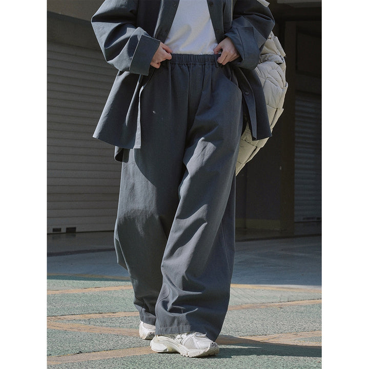 Ladies Extra Wide High-Waist Cotton Twill Palazzo Pants with Elastic Waistband and Side Pockets Amarae