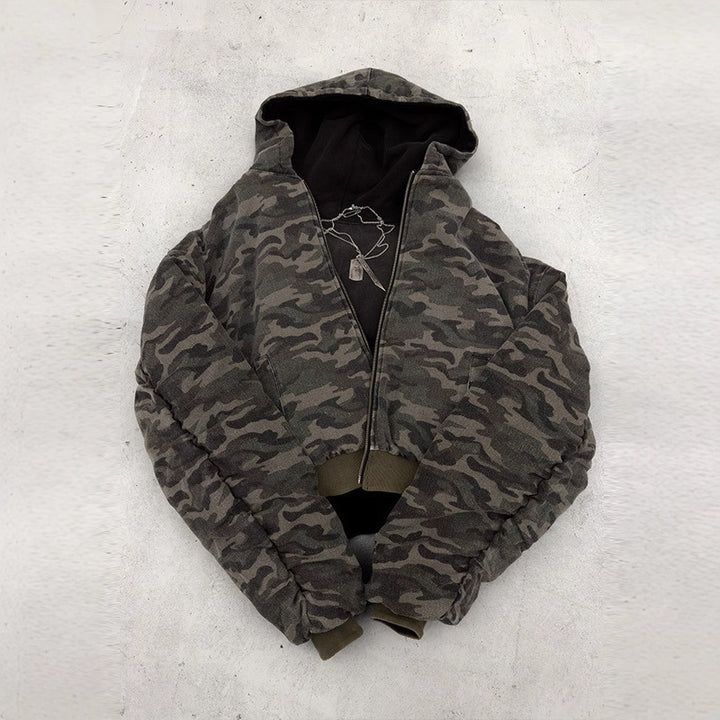 Veste bomber camouflage décontractée pour femmes avec col montant et fermeture éclair Chic & Stil