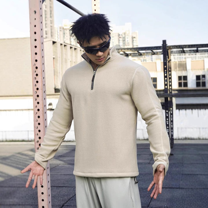 Men's fleece sweater with modern high collar and attractive zip closure details Lune London