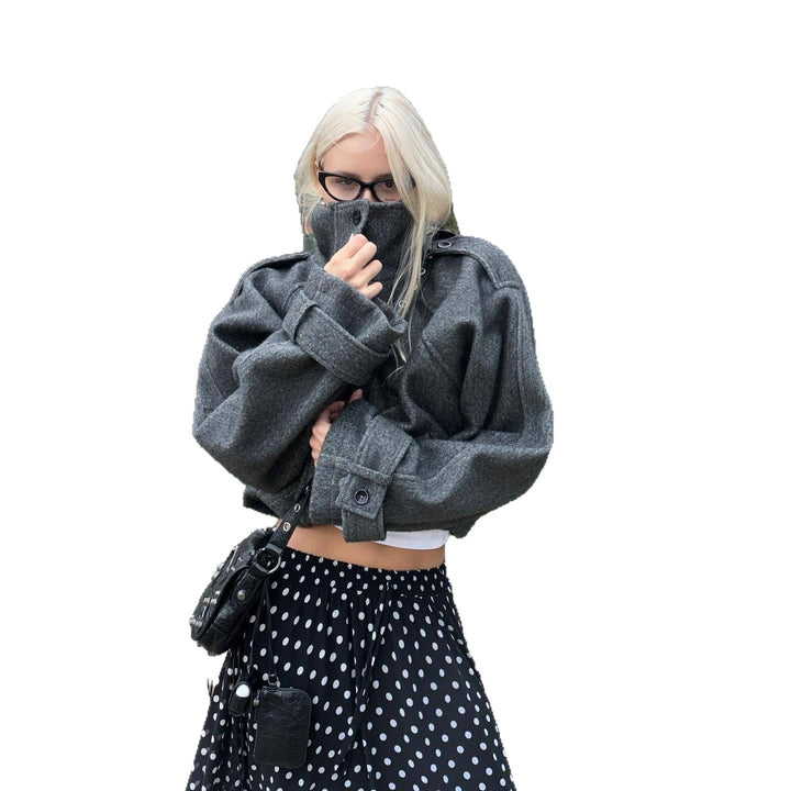 Ladies Oversized Wool Jacket with Large Collar and Practical Pockets Lune London