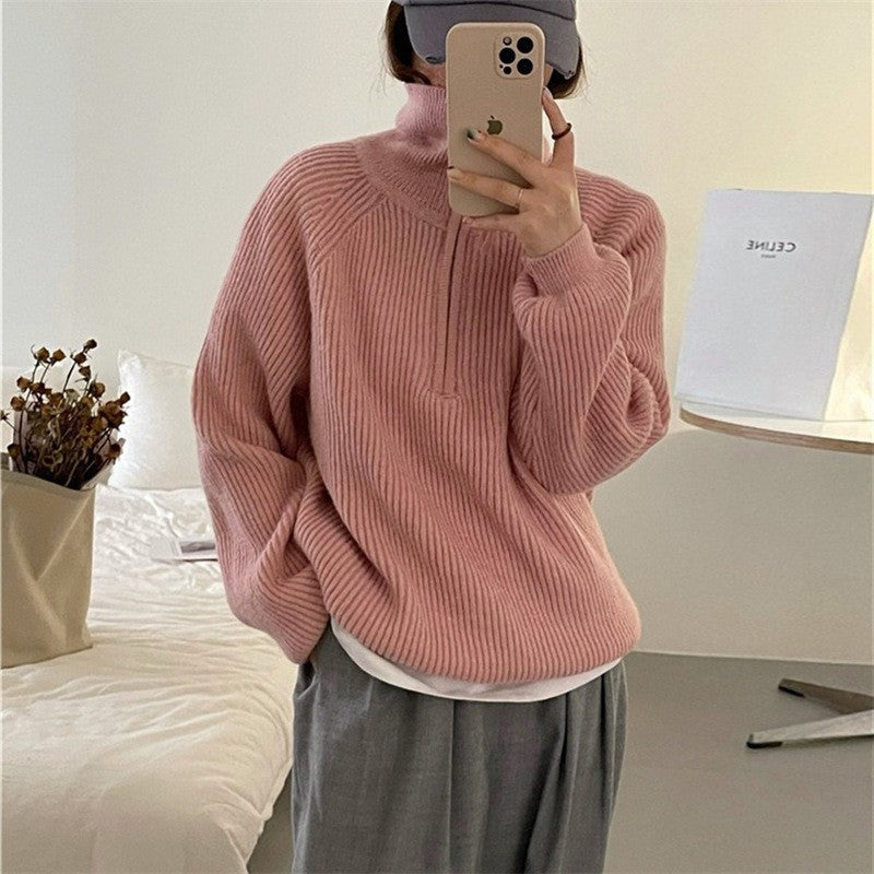 Cozy hoodie for women with high zip Lune London
