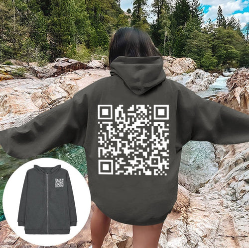 Women's hoodie jacket with QR code design and soft fleece Amarae