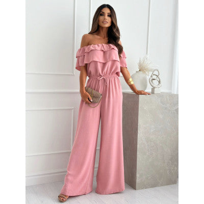 Ladies Off-Shoulder Wide Leg Jumpsuit Lune London