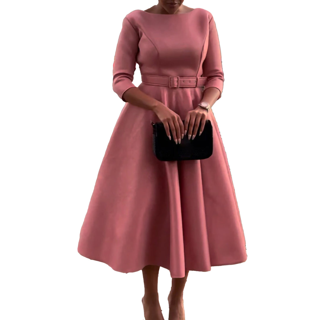 Elegant A-line dress for women with belt and ¾ sleeves Lune London