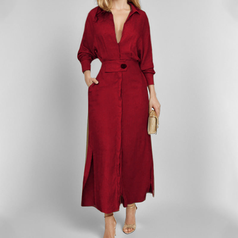 Midi dress for ladies with an elegant blouse shirt design and a decorative belt at the waist Lune London