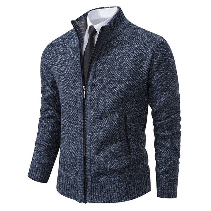 Elegant knitted jacket for men with high collar and practical zipper Lune London