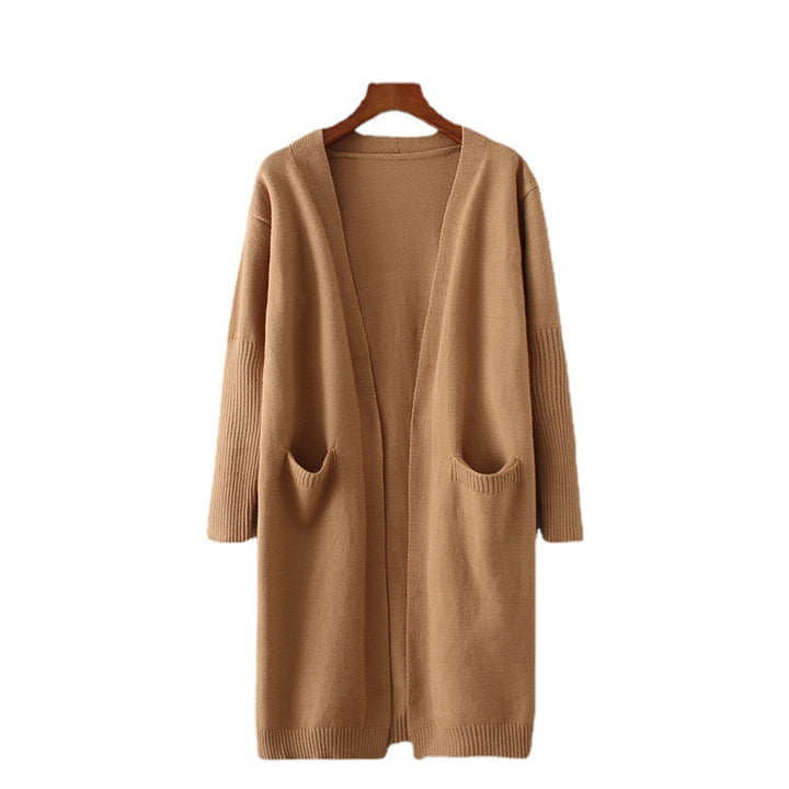 Ladies long cardigan with open fronts and practical side pockets Lune London