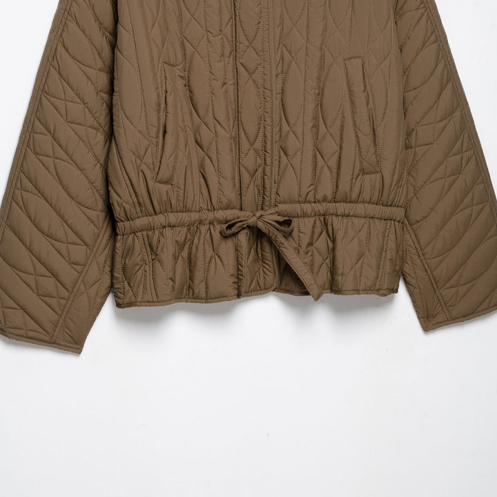 Women's short padded jacket with high stand collar, drawstring waist and oversized sleeves Amarae