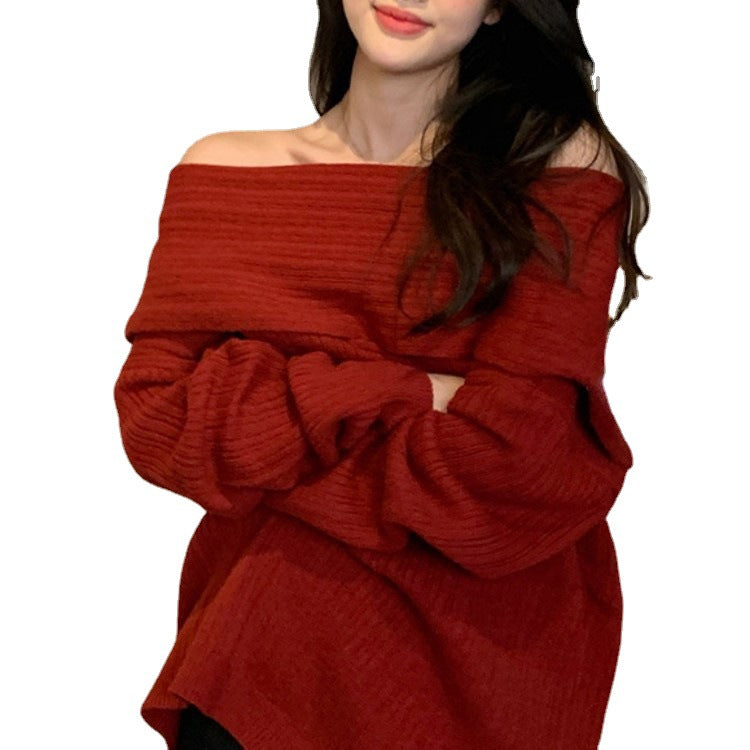 Pull surdimensionné pour femmes avec un design décontracté à épaule dénudée et une fine structure côtelée Chic & Stil