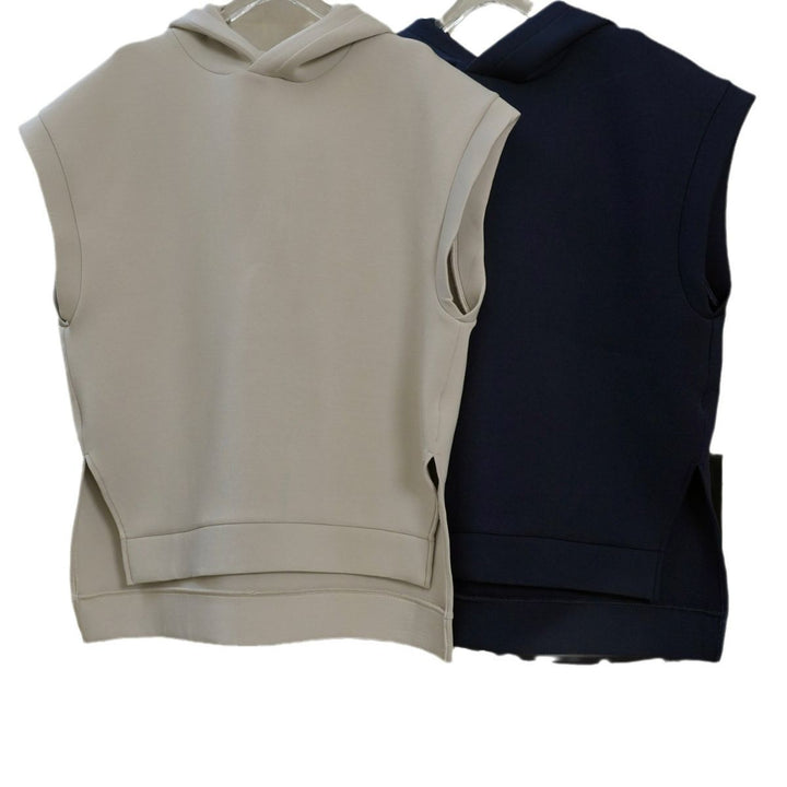 Women's sleeveless hooded vest in boxy cut made of French terry with side slits Amarae