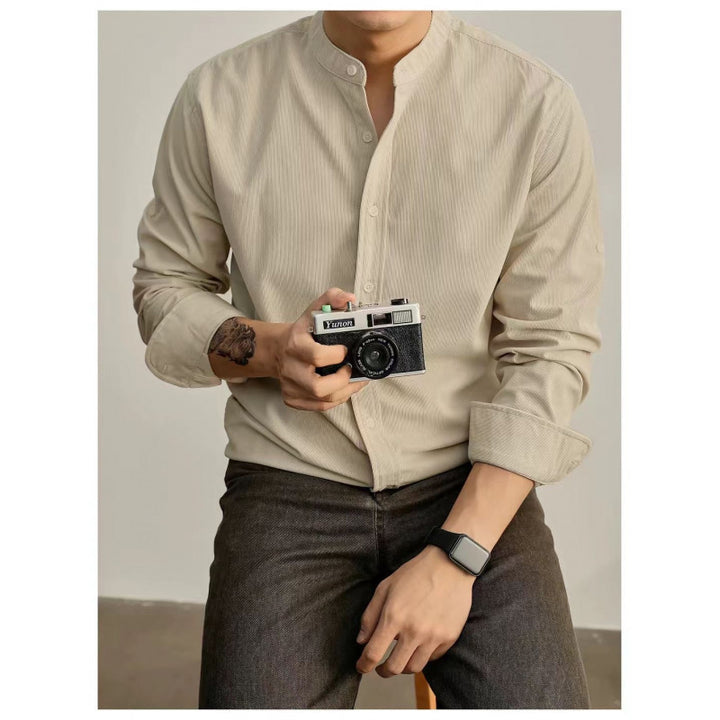 Men's high-collar shirt in fine striped fabric Lune London
