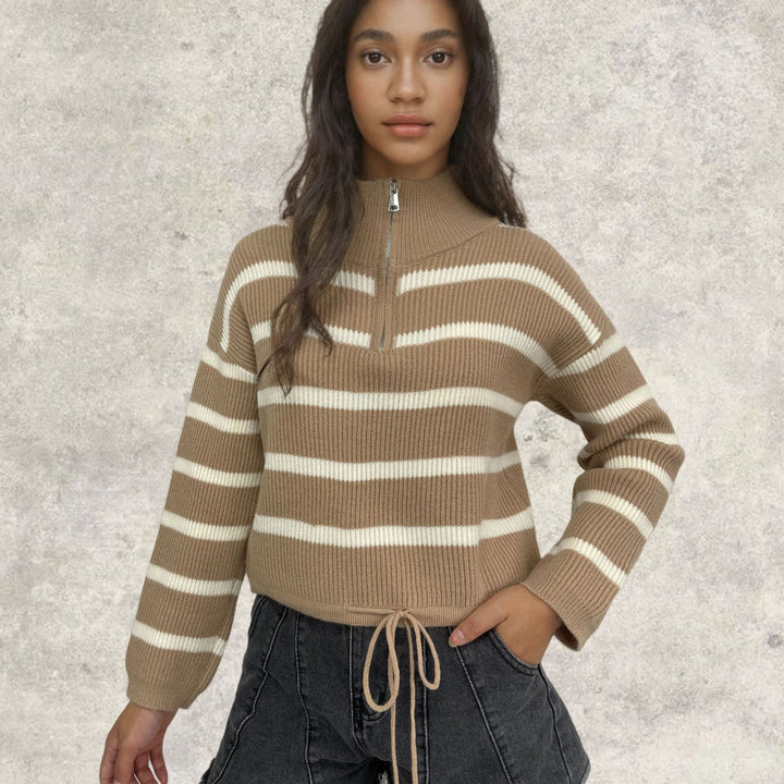 Women's knitted sweater with high collar and drawstring Lune London