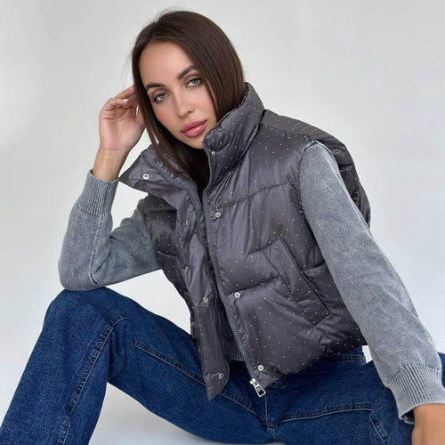 Quilted vest for women with trendy accents and a high collar Amarae