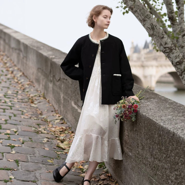Ladies Boxy Short Jacket with Decorative Trim and Applied Pockets Amarae
